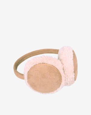 Hellbraune Ohrenschützer mit flauschiger, weisser Innenseite und einem verstellbaren Kopfband.