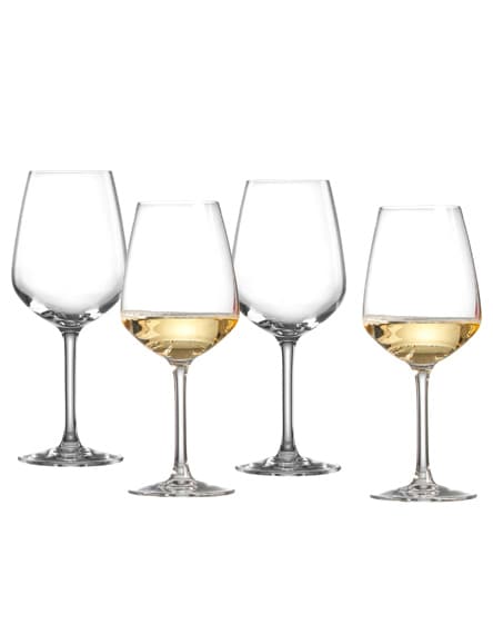 Besteckset mit Gabel, Messer, Suppenlöffel, Dessertgabel und Teelöffel in glänzendem Silber nebeneinander angeordnet