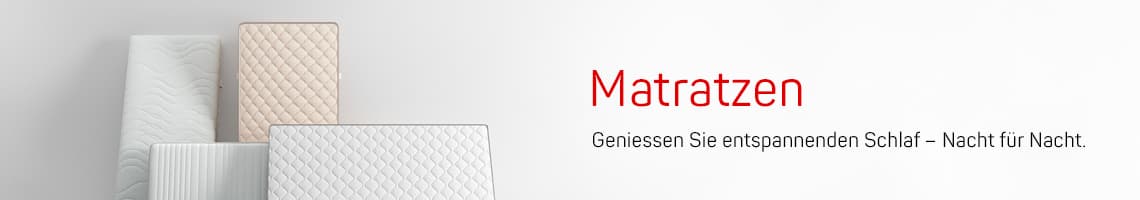 Matratzen – Geniessen Sie entspannenden Schlaf – Nacht für Nacht. Verschiedene Matratzenmodelle stehen nebeneinander.