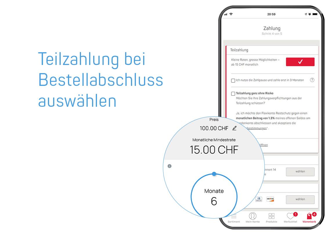 Teilzahlung bei Bestellabschluss auswählen