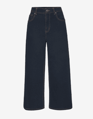 Dunkelblaue Damen-Jeans mit weitem, geradem Bein und klassischem Five-Pocket-Schnitt