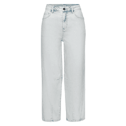 Helle, locker geschnittene Damenjeans mit hoher Taille und weitem, geradem Bein von vorn sichtbar